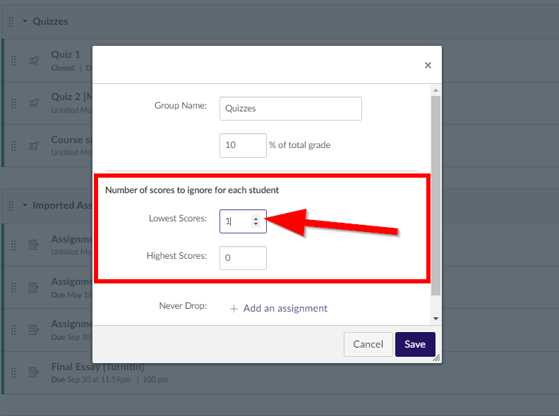 Dropping the lowest scores – Academic Technology Help Center
