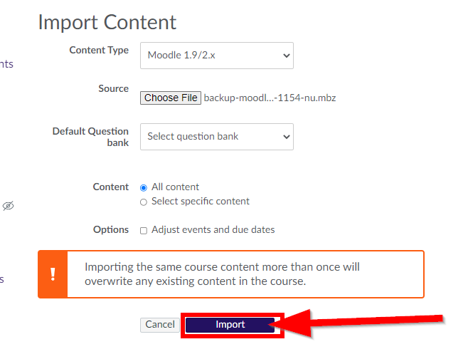 image of import button
