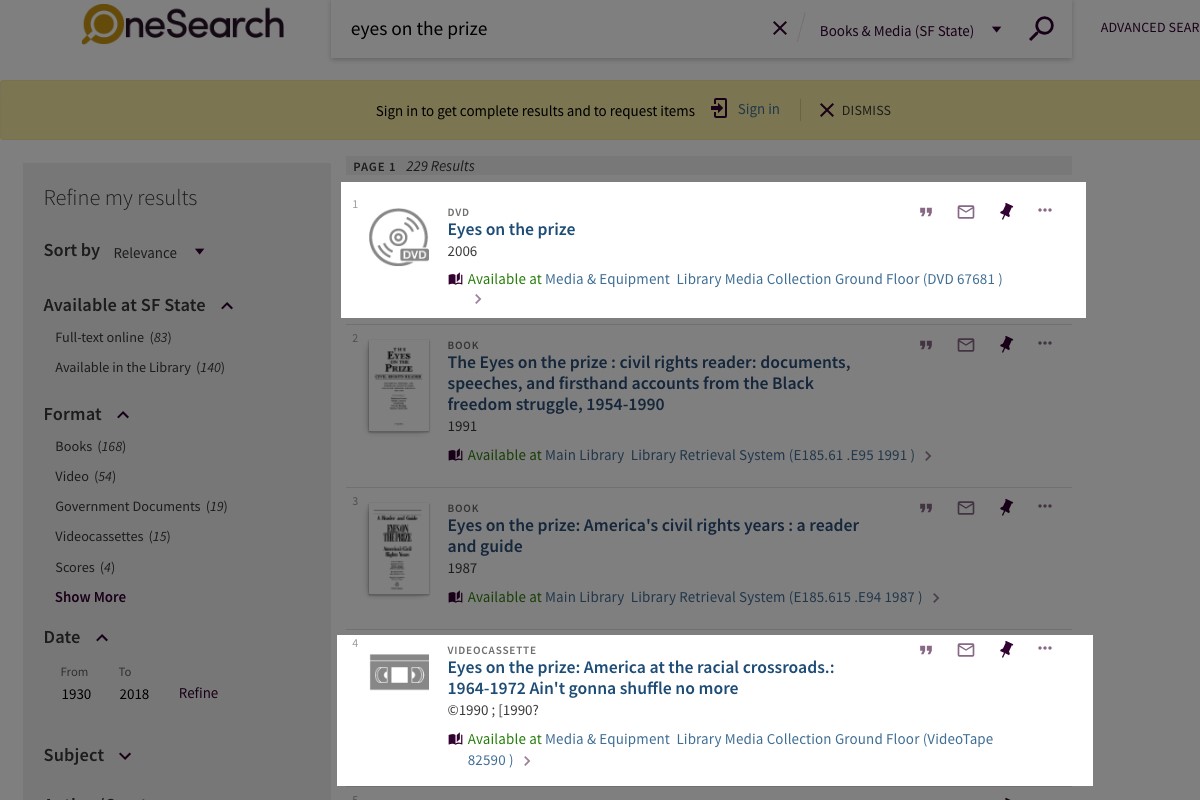 library books and media search results